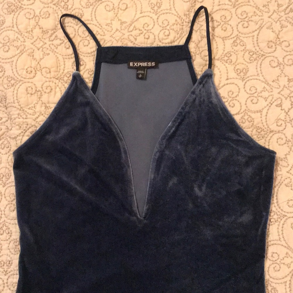 Soft blue/grey velvet bodysuit